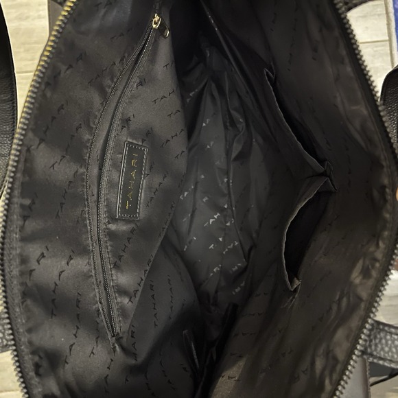 Tahari Large Black Faux Leather Tote Bag Purse Handbag Shoulder bag Gold Accents - Picture 9 of 11